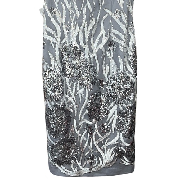 New JS Collections Lyra Sequin Embroidered Silver Flutter Sleeve Midi Dress 0 - Picture 4 of 15